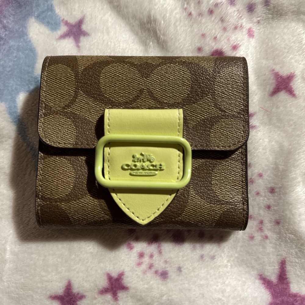 Coach Brown Wallet with Yellow Buckle